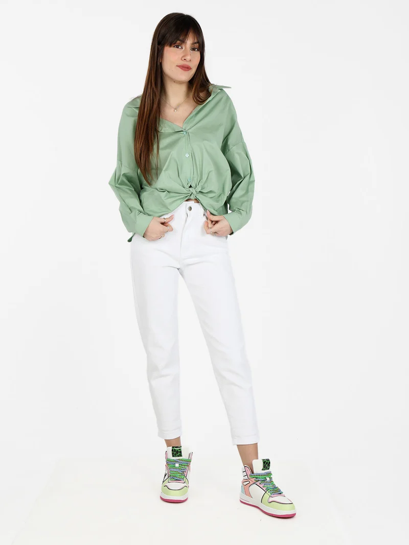 Camicetta donna annodata in cotone - verde