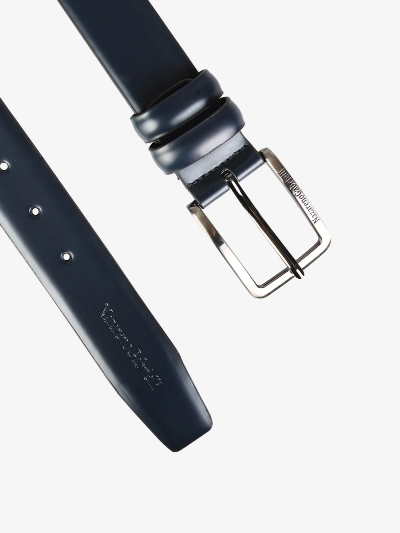 Cintura in pelle liscia da uomo - blu scuro