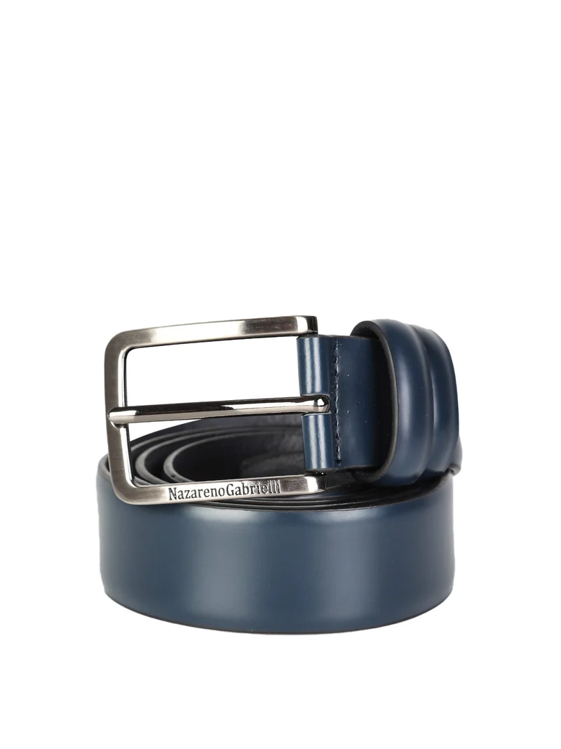 Cintura in pelle liscia da uomo - blu scuro