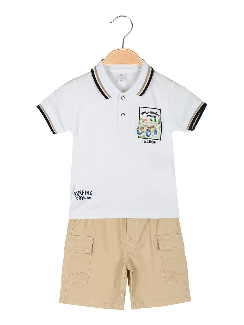 Completo da neonato con polo a maniche corte e bermuda - bianco