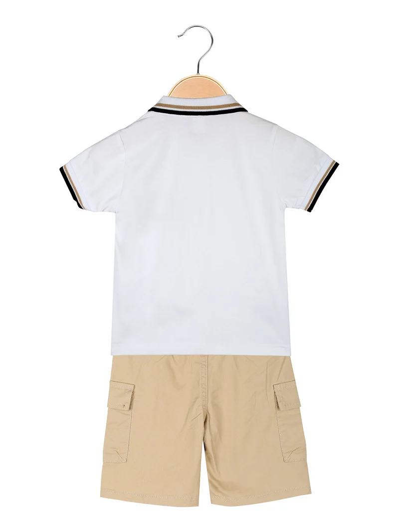 Completo da neonato con polo a maniche corte e bermuda - bianco