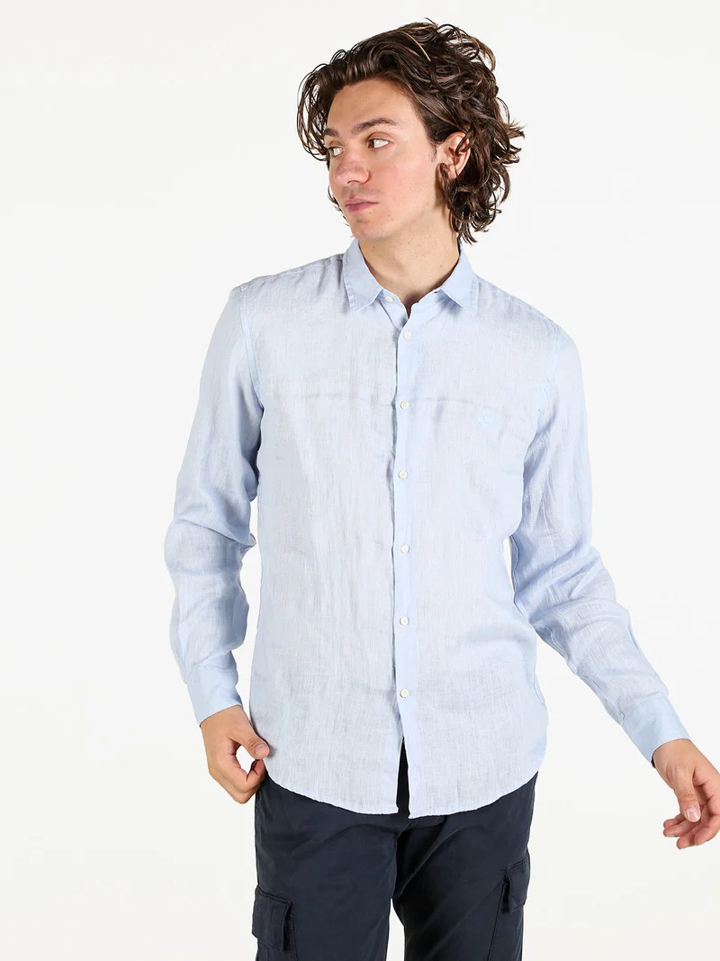 Camicia in lino da uomo a maniche lunghe - azzurro