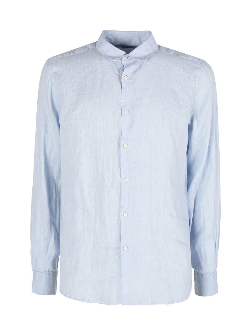 Camicia in lino da uomo a maniche lunghe - azzurro