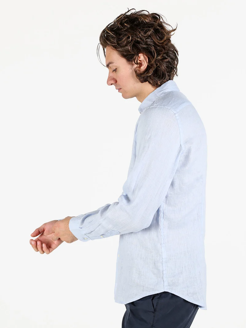 Camicia in lino da uomo a maniche lunghe - azzurro