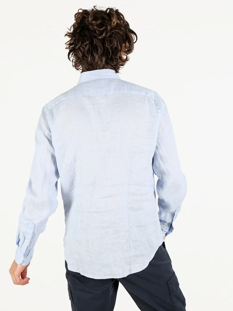 Camicia in lino da uomo a maniche lunghe - azzurro