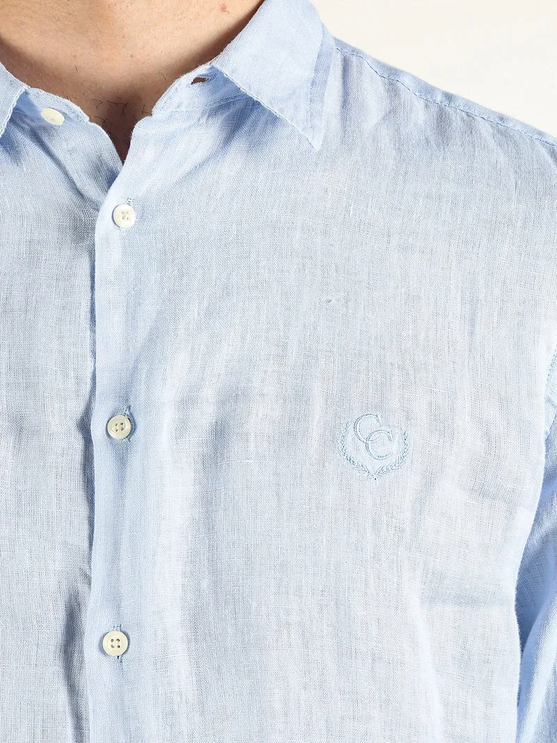 Camicia in lino da uomo a maniche lunghe - azzurro