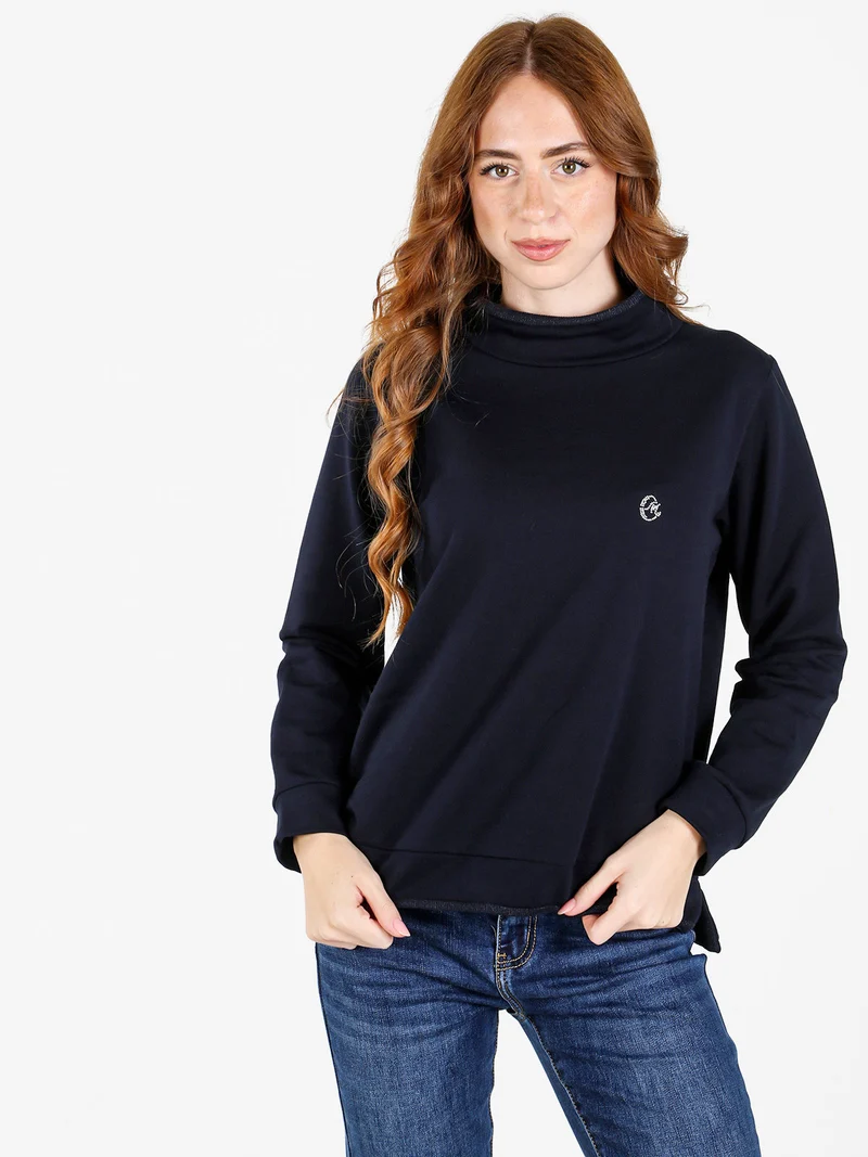 Felpa donna a collo alto in caldo cotone - blu scuro