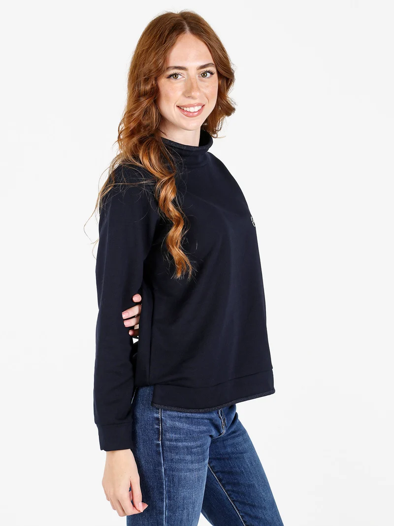 Felpa donna a collo alto in caldo cotone - blu scuro
