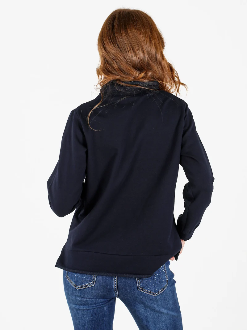 Felpa donna a collo alto in caldo cotone - blu scuro
