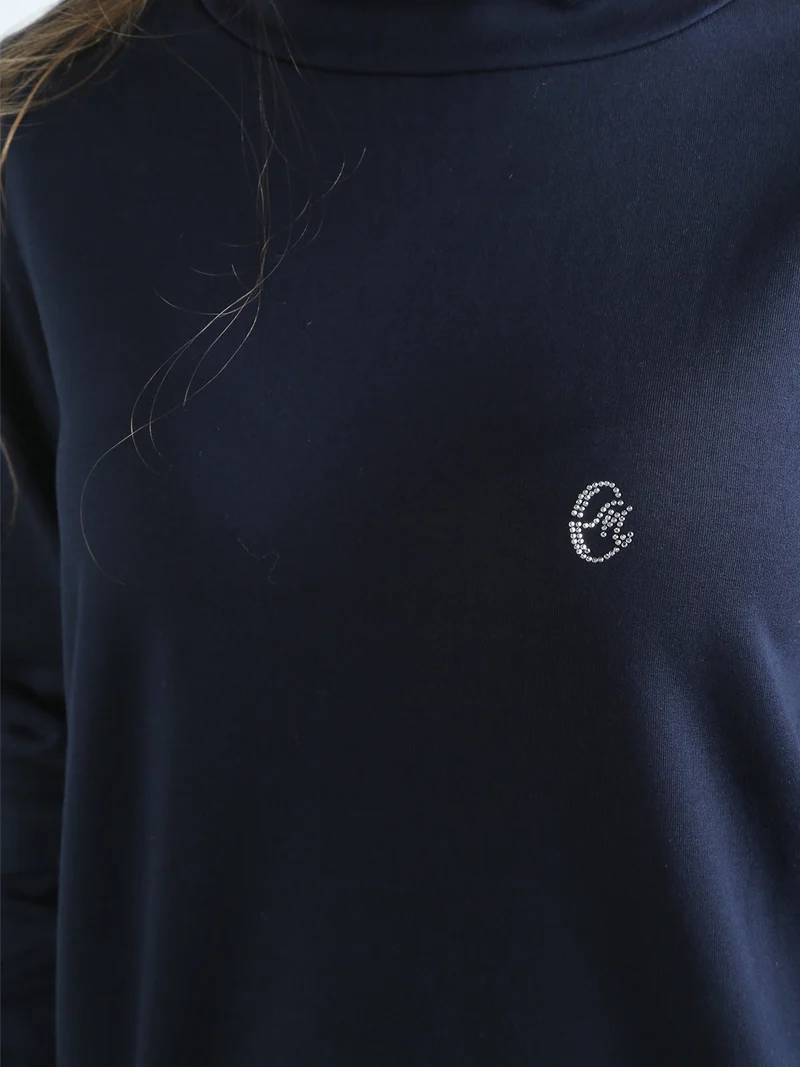 Felpa donna a collo alto in caldo cotone - blu scuro