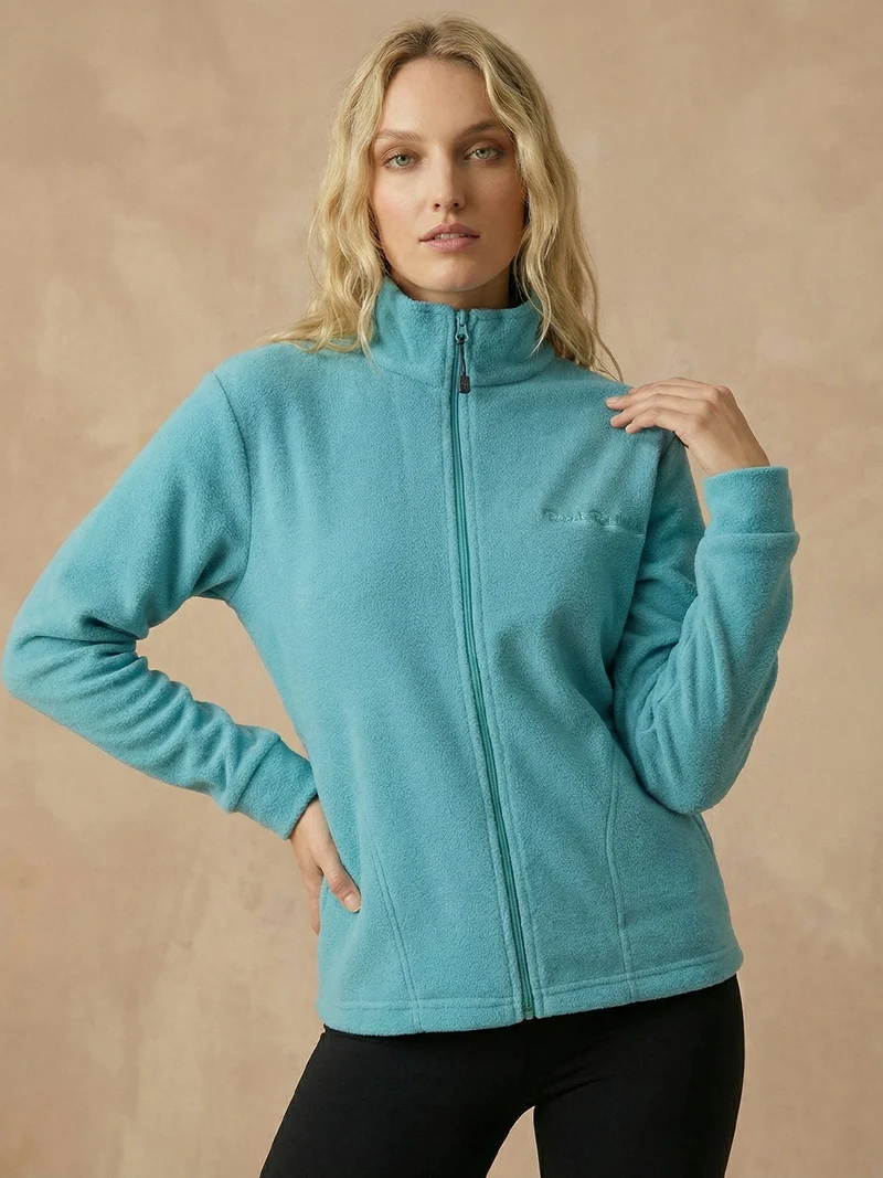 Felpa in pile da donna con zip - acqua marina
