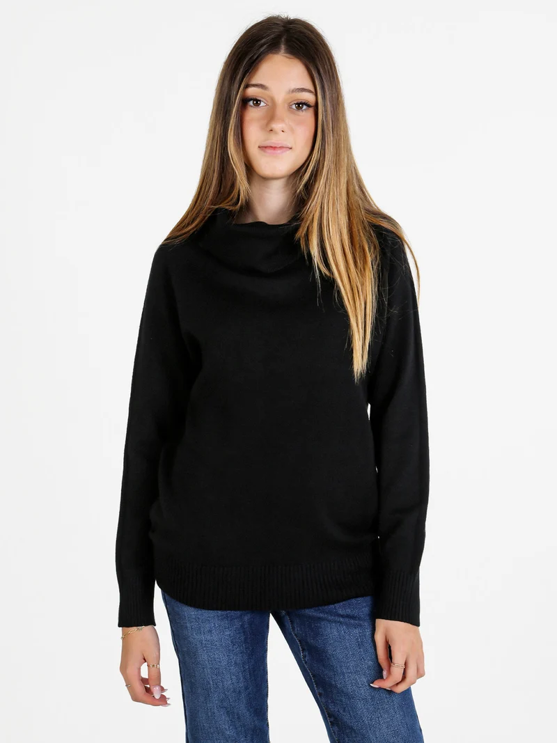 Maglia dolcevita donna in tinta unita - nero