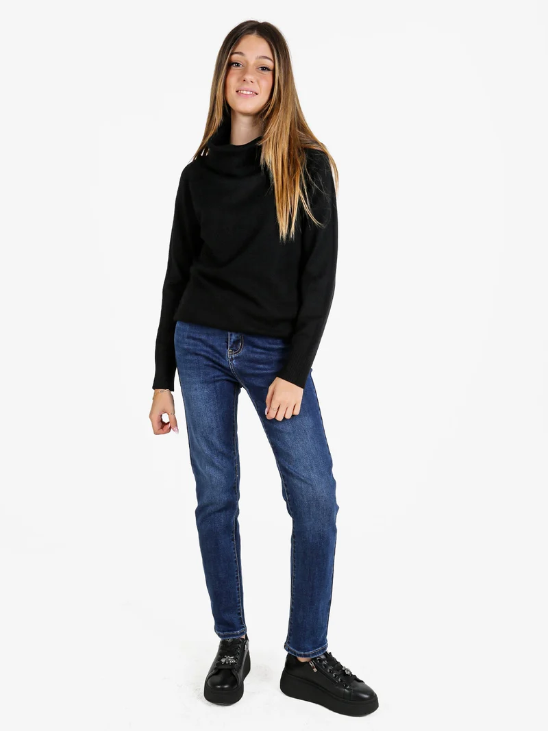 Maglia dolcevita donna in tinta unita - nero
