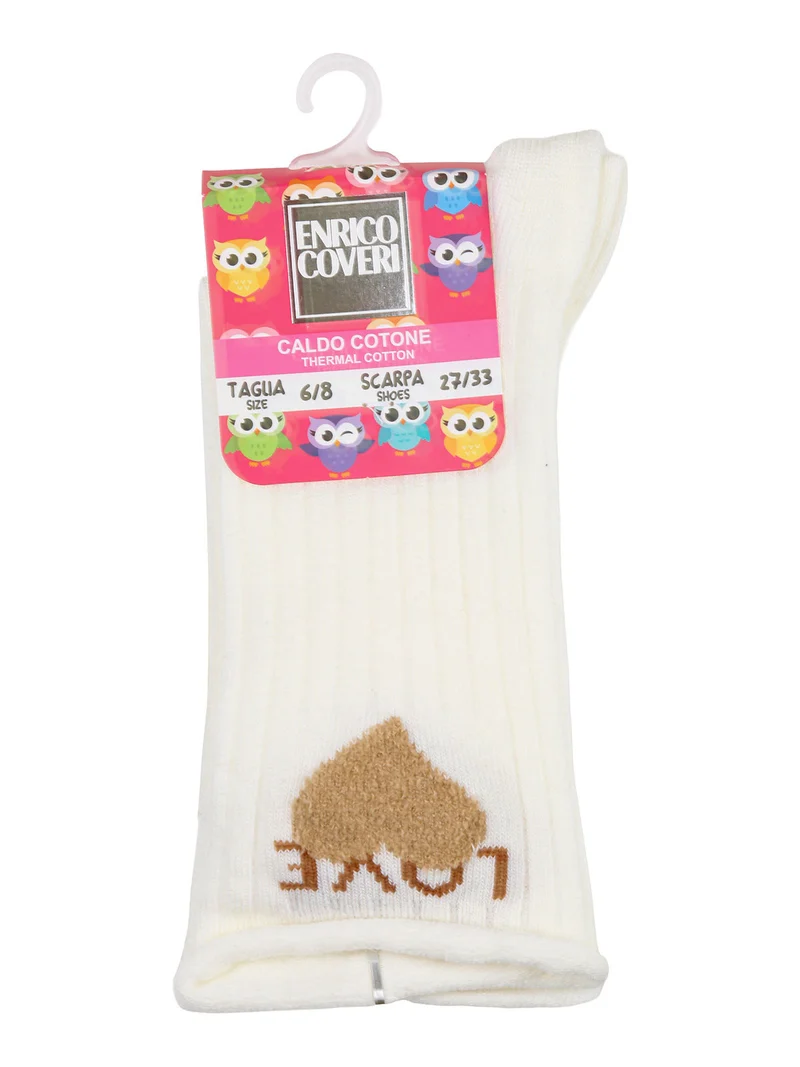Calze midi da bambina in caldo cotone - beige