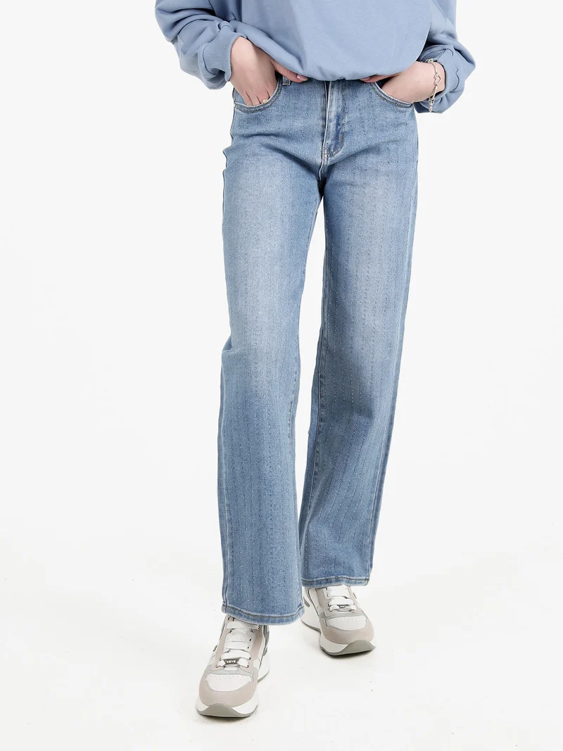 Jeans donna a gamba dritta con strass - jeans