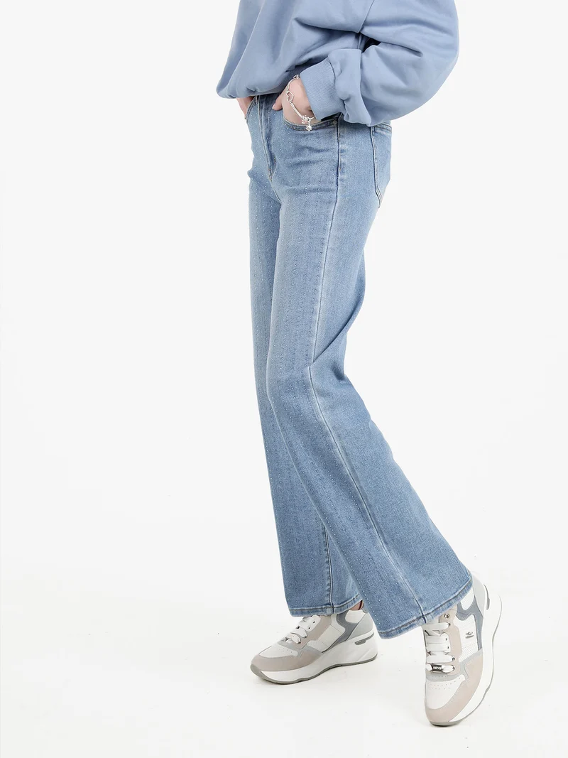 Jeans donna a gamba dritta con strass - jeans