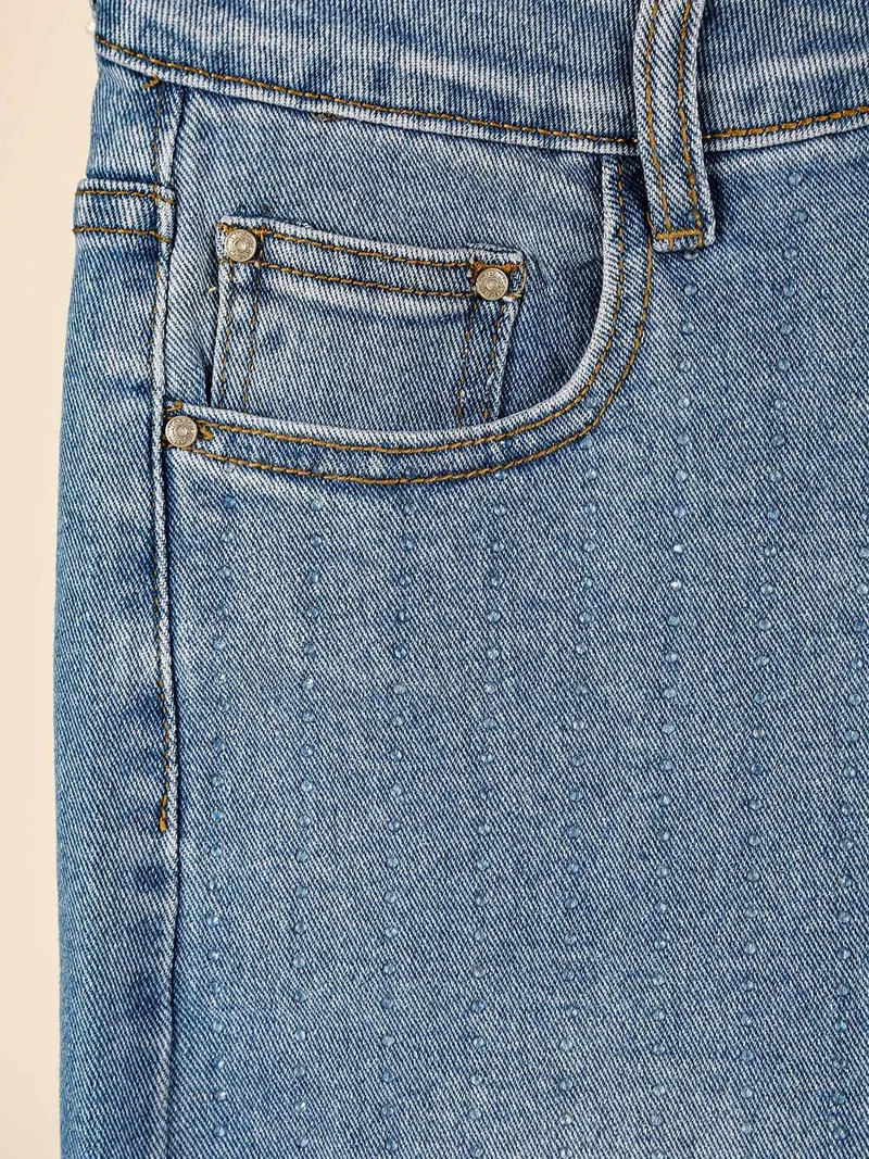 Jeans donna a gamba dritta con strass - jeans