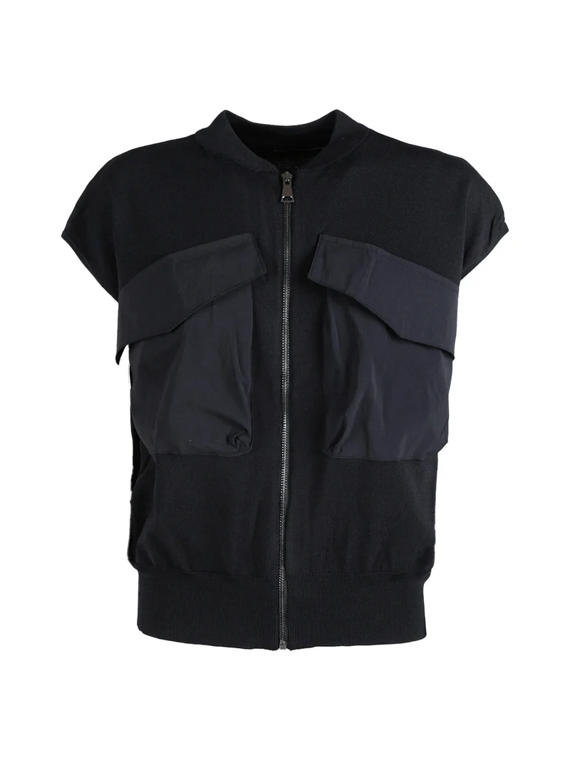 Maglia donna senza maniche con zip e tasche - nero