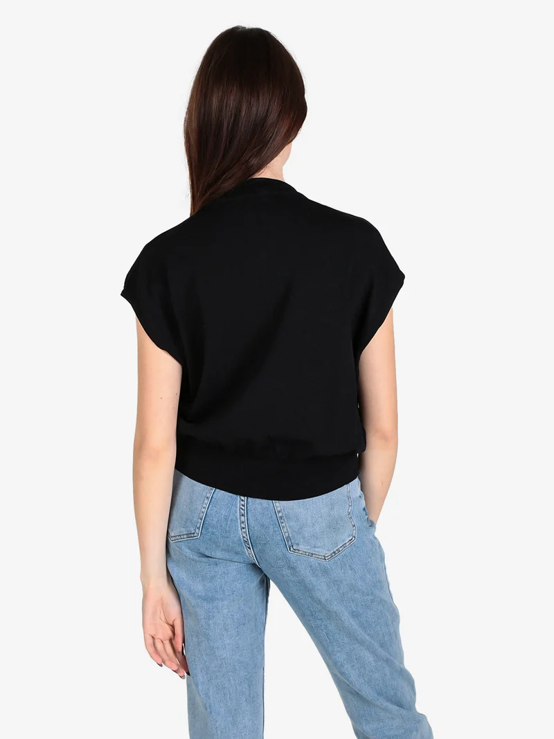 Maglia donna senza maniche con zip e tasche - nero