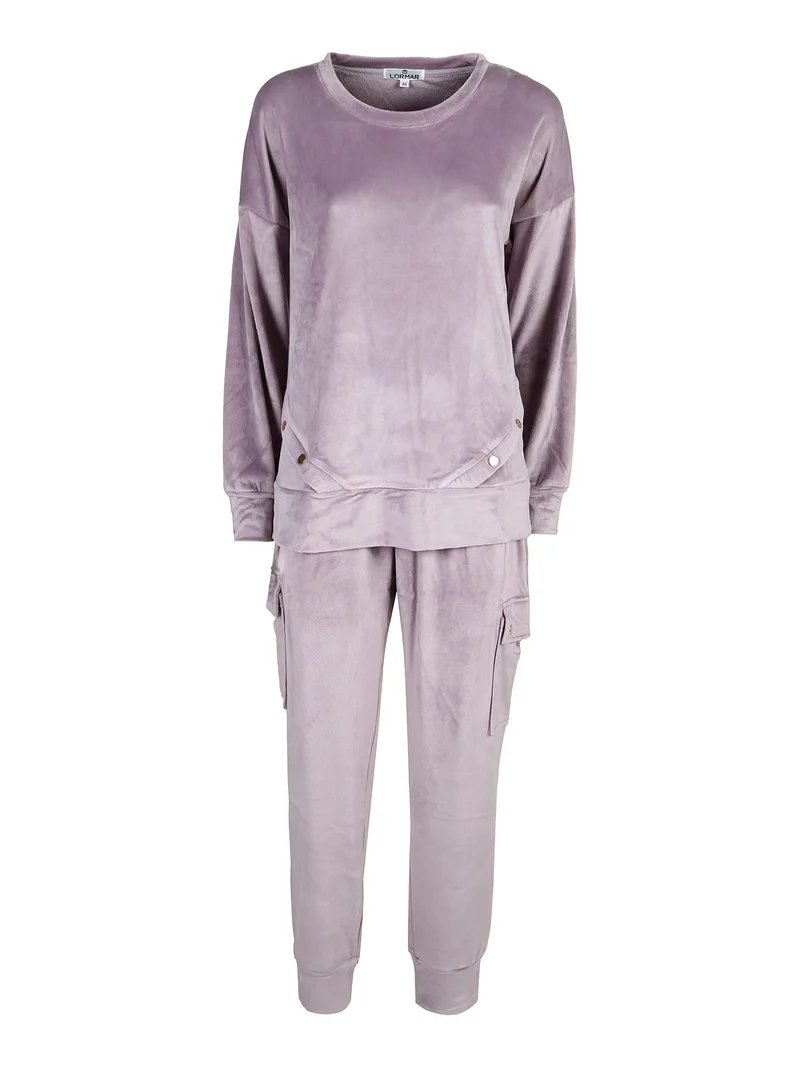 Completo tuta da donna in ciniglia soft con tasconi - lilla