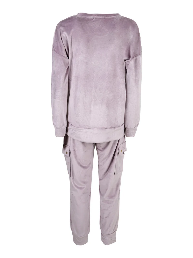Completo tuta da donna in ciniglia soft con tasconi - lilla