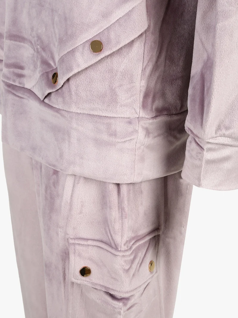 Completo tuta da donna in ciniglia soft con tasconi - lilla