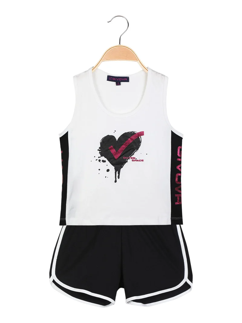Completo corto sportivo 2 pezzi da bambina con glitter - bianco