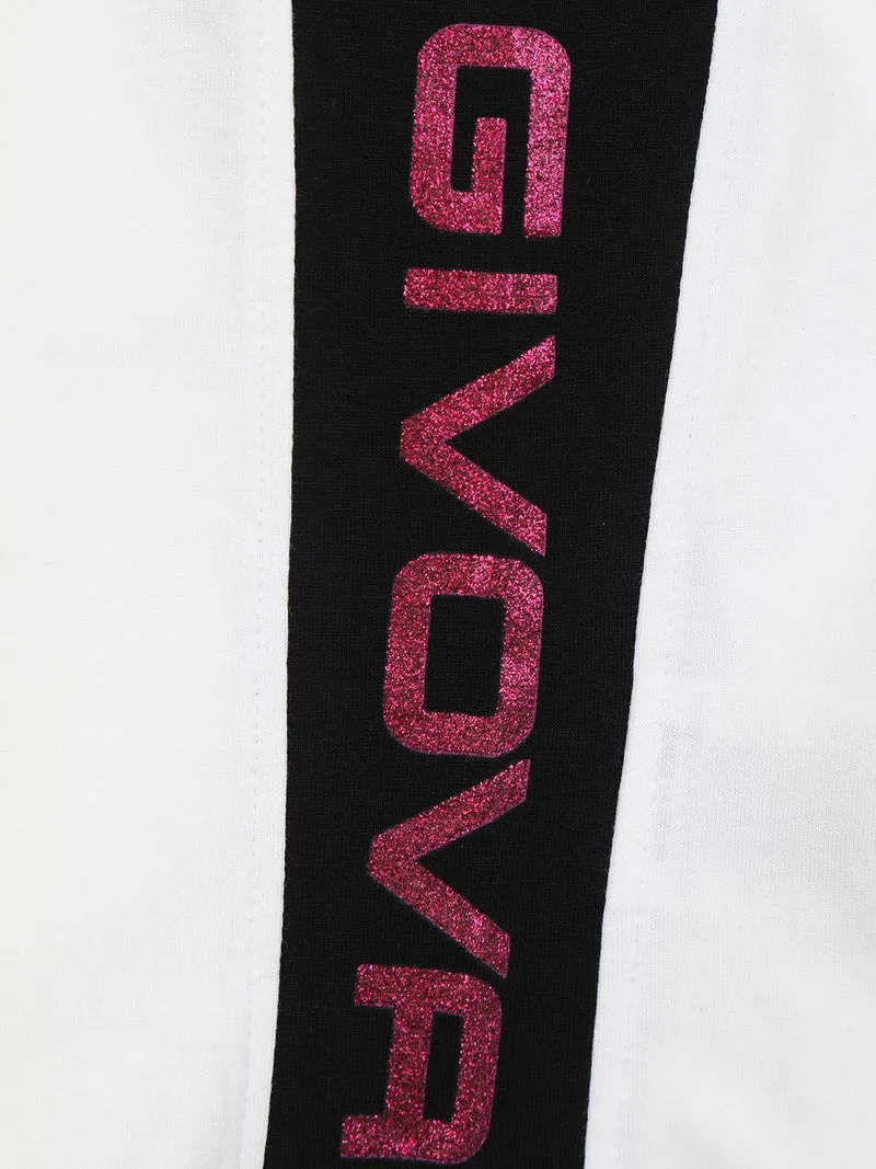 Completo corto sportivo 2 pezzi da bambina con glitter - bianco