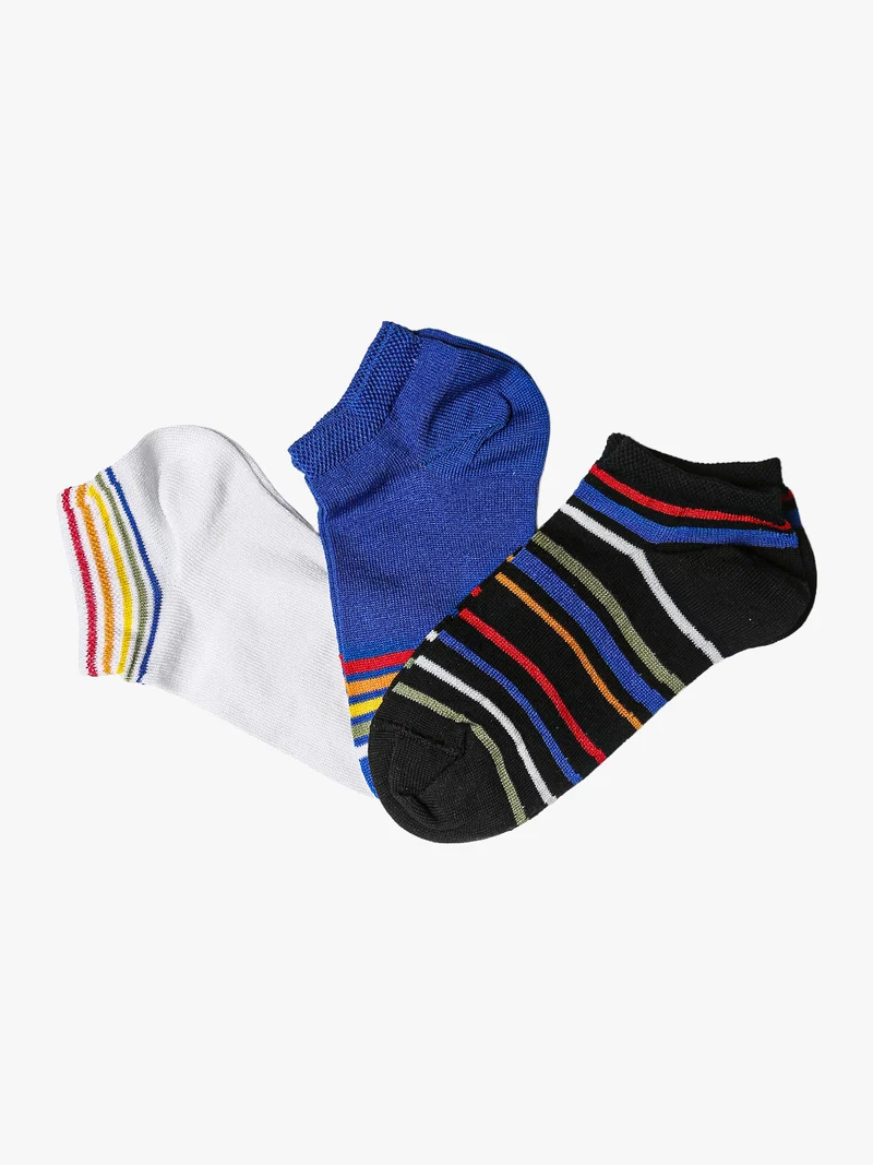 Confezione da 3 paia di calze corte rigate da bambino in filo di scozia - blu