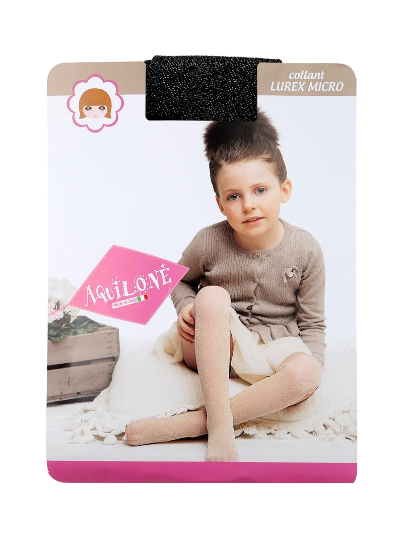 Collant da bambina in micro lurex - nero