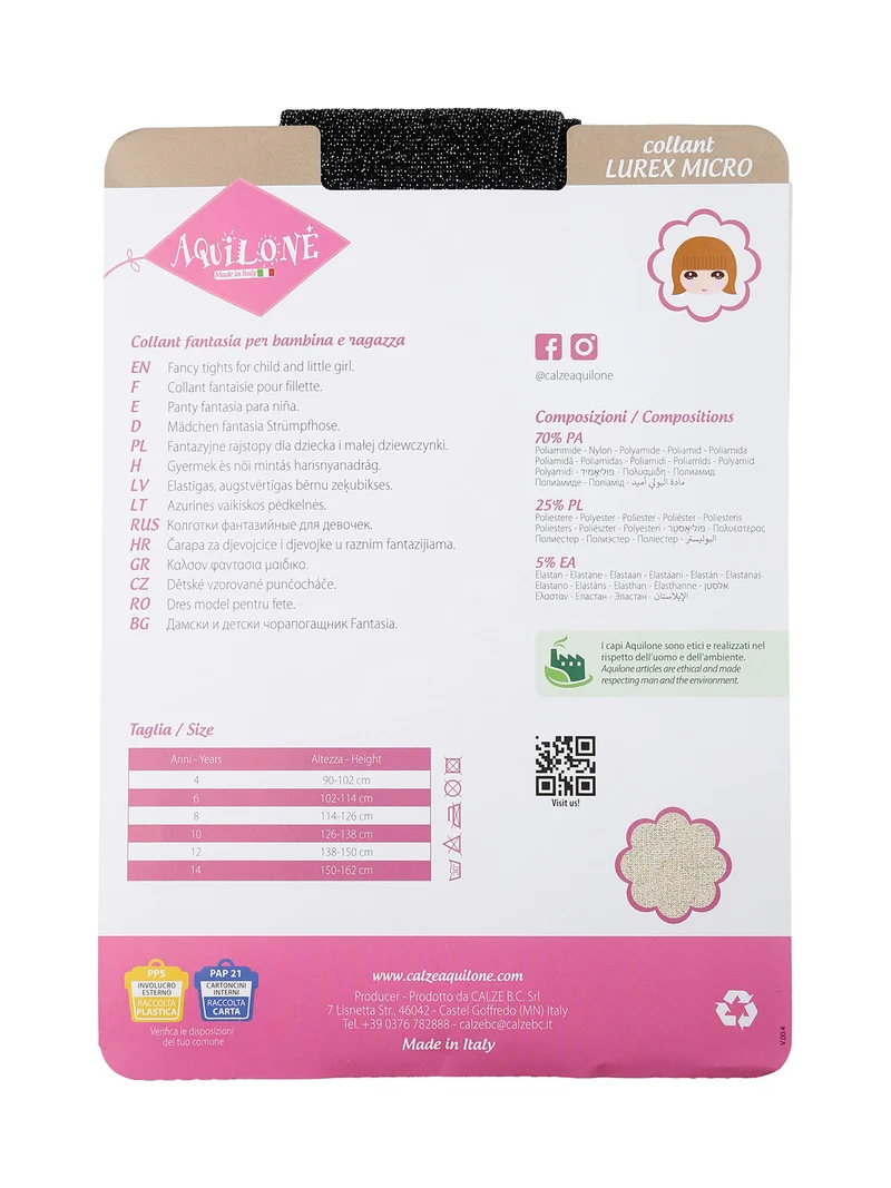 Collant da bambina in micro lurex - nero