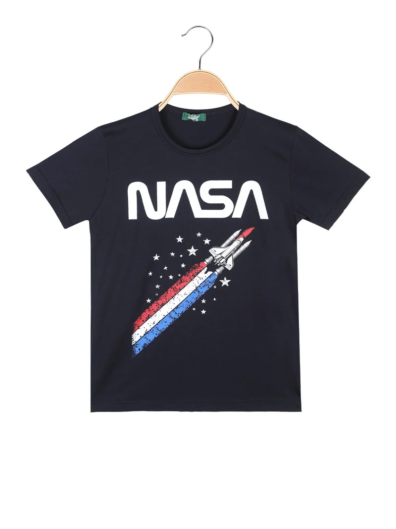 T-shirt da ragazzo in cotone con logo - blu scuro