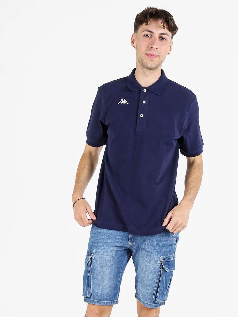 Polo da uomo a maniche corte in cotone con logo - blu scuro
