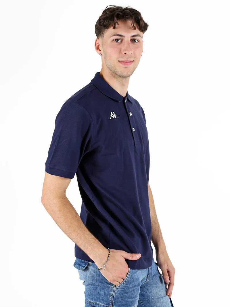 Polo da uomo a maniche corte in cotone con logo - blu scuro