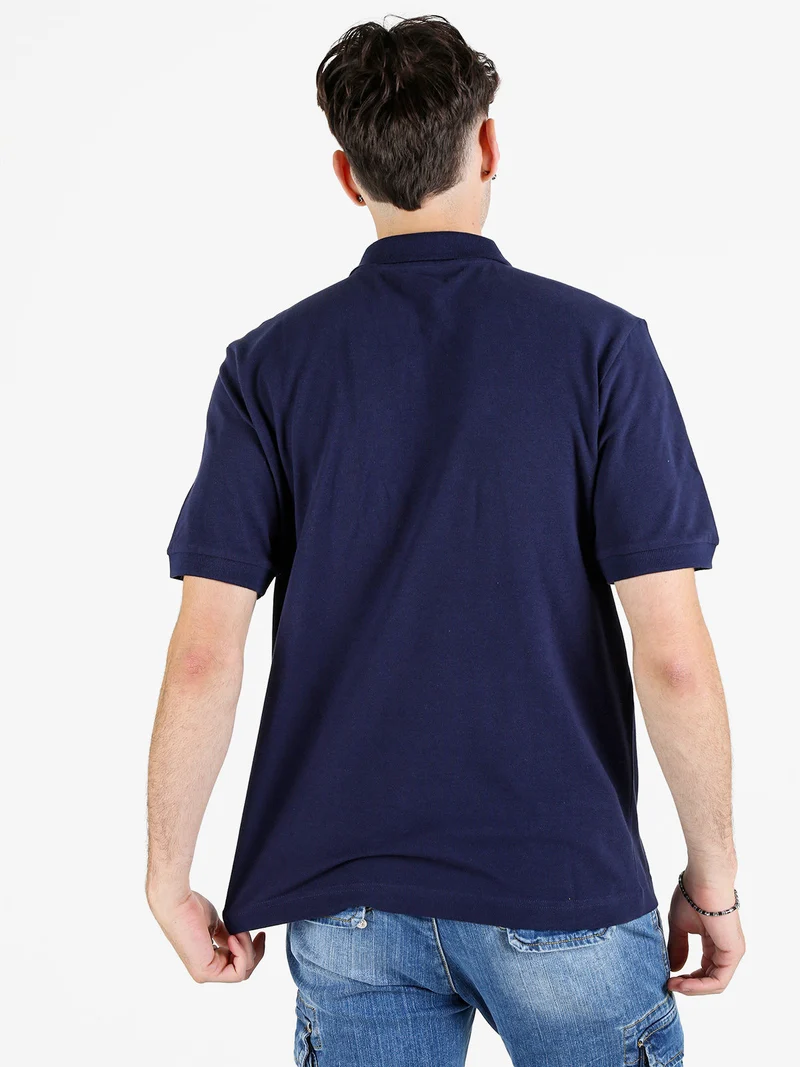Polo da uomo a maniche corte in cotone con logo - blu scuro