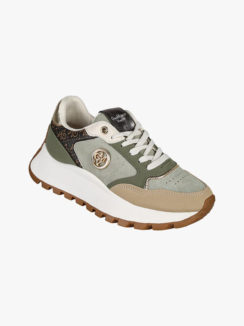 Sneakers donna stringate con platform - pistacchio