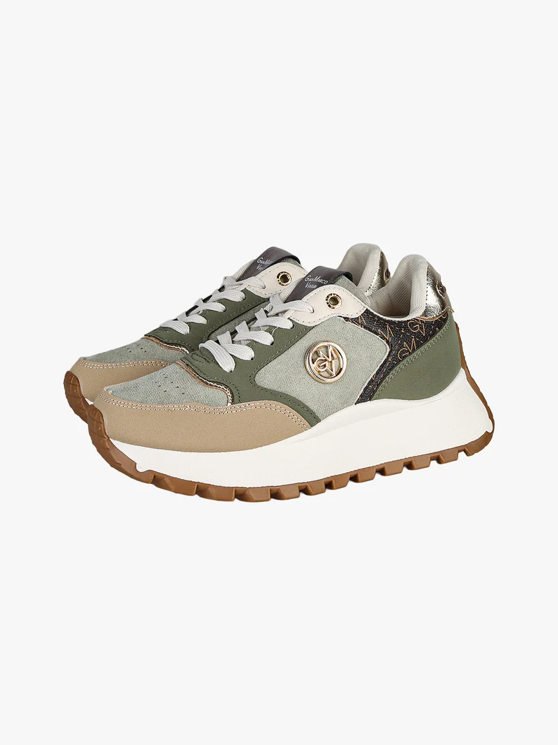 Sneakers donna stringate con platform - pistacchio