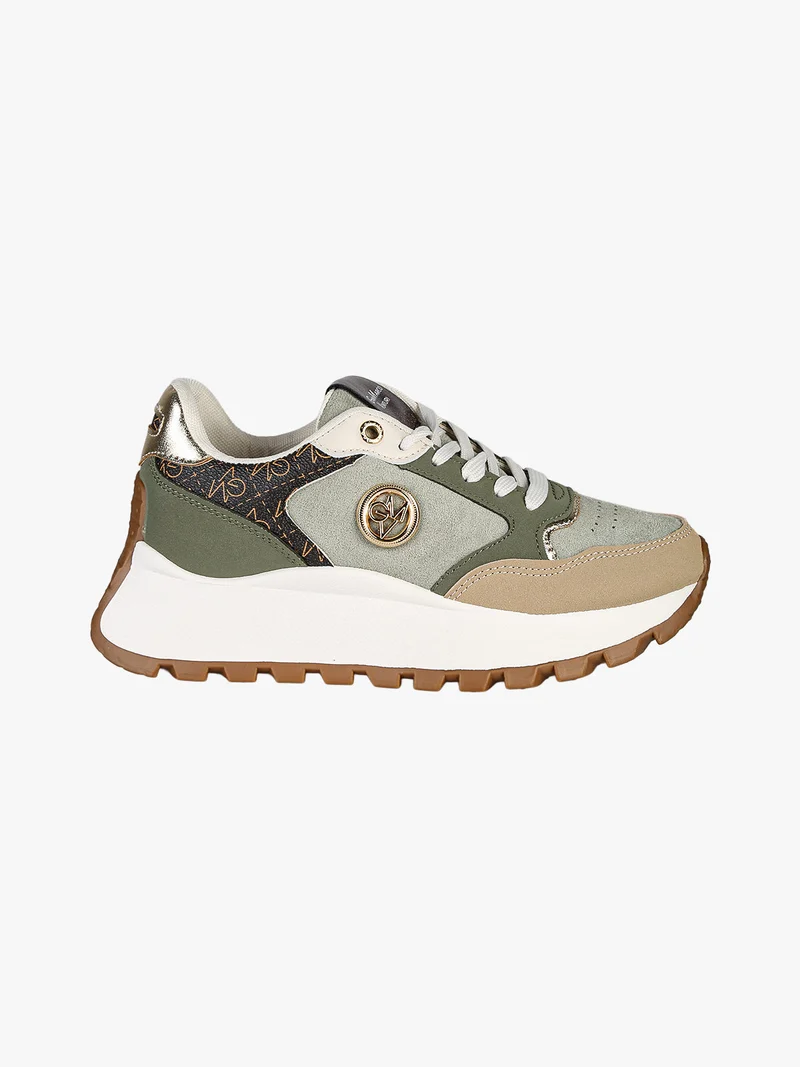 Sneakers donna stringate con platform - pistacchio