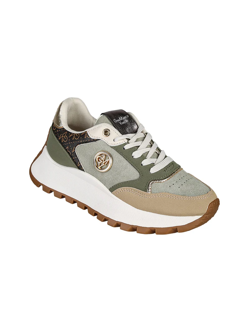 Sneakers donna stringate con platform - pistacchio