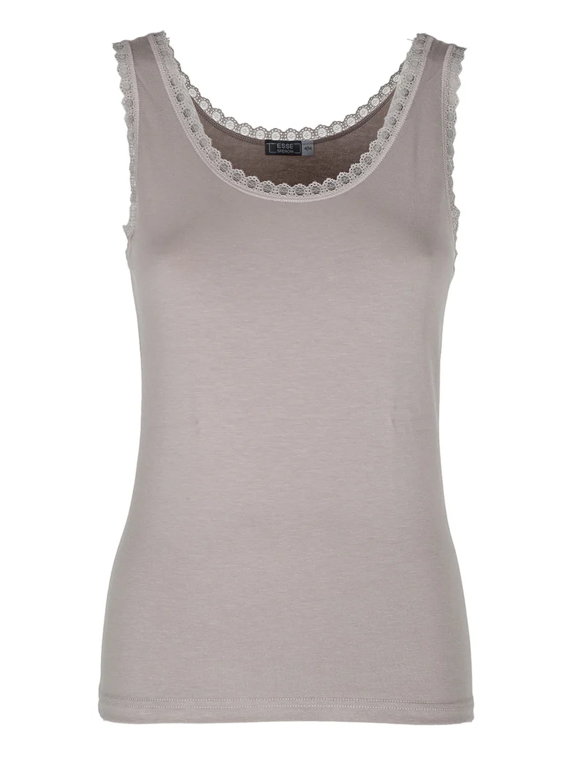 Canotta donna in cotone modal con pizzo - sabbia