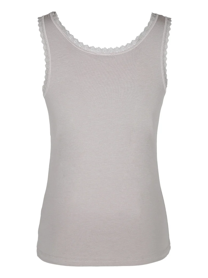 Canotta donna in cotone modal con pizzo - sabbia