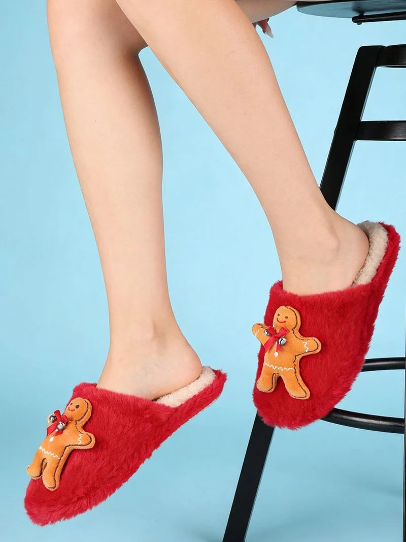 Pantofole natalizie da donna pelose - rosso