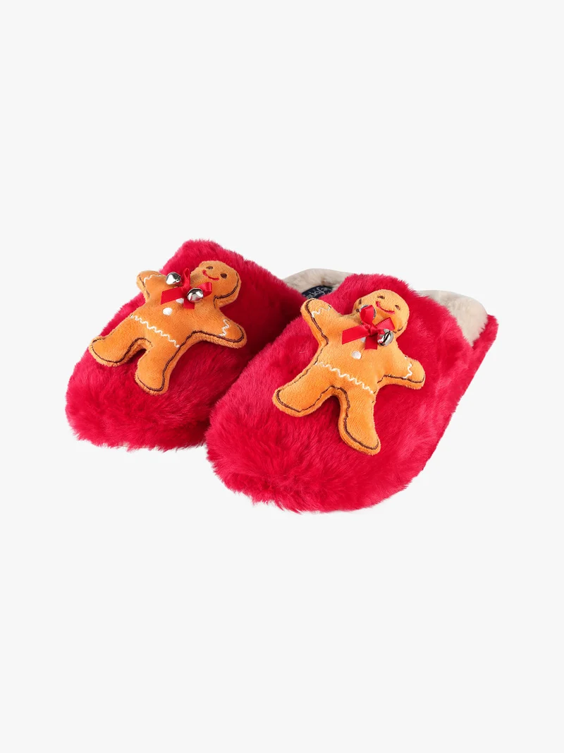 Pantofole natalizie da donna pelose - rosso