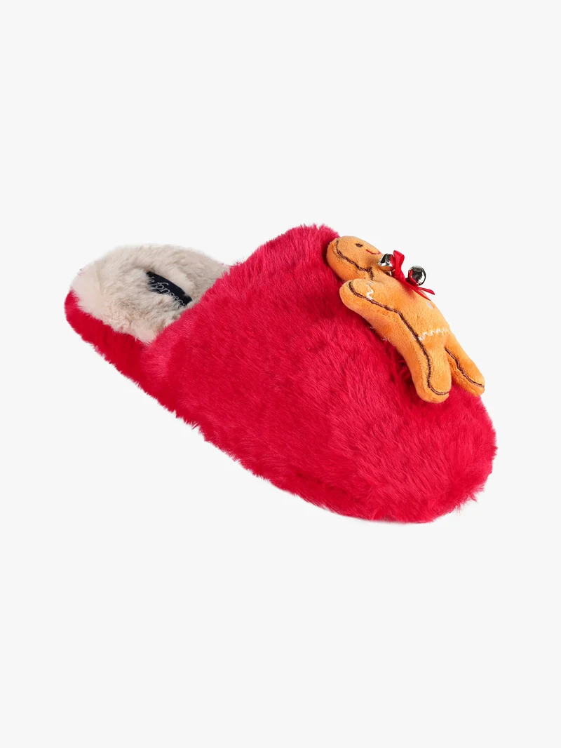 Pantofole natalizie da donna pelose - rosso