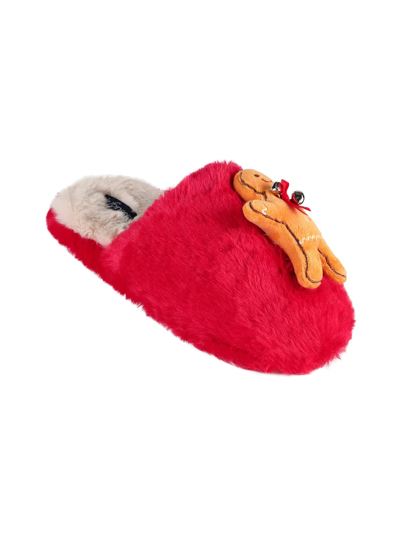 Pantofole natalizie da donna pelose - rosso
