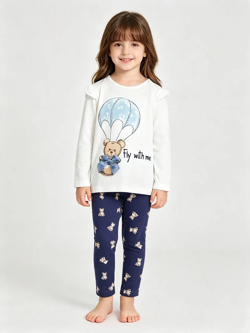 Completo lungo da neonata 2 pezzi con maglietta e leggings - blu