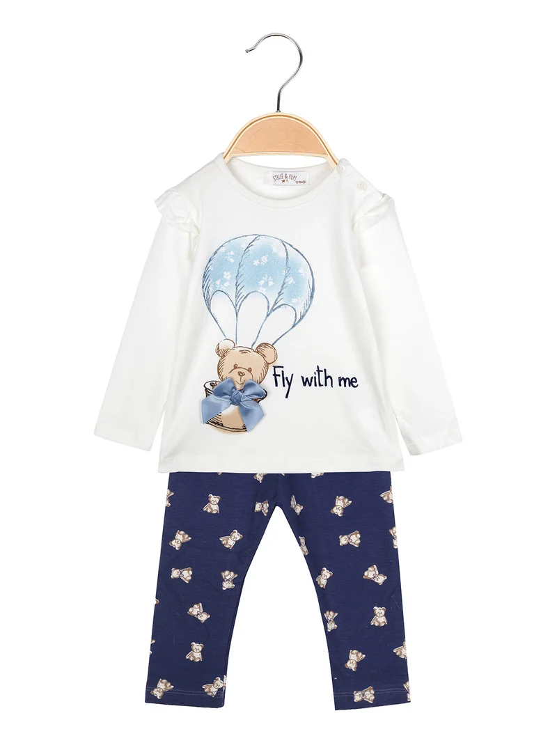 Completo lungo da neonata 2 pezzi con maglietta e leggings - blu