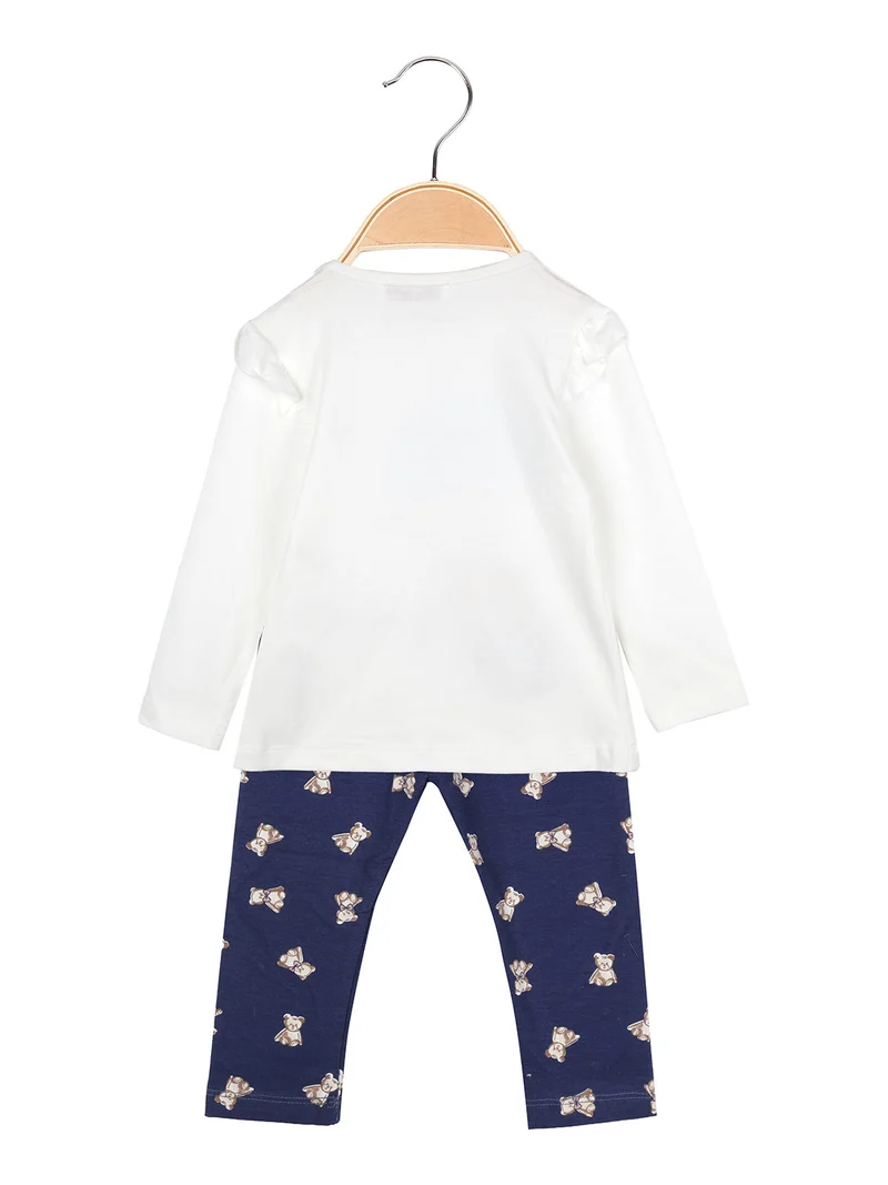 Completo lungo da neonata 2 pezzi con maglietta e leggings - blu