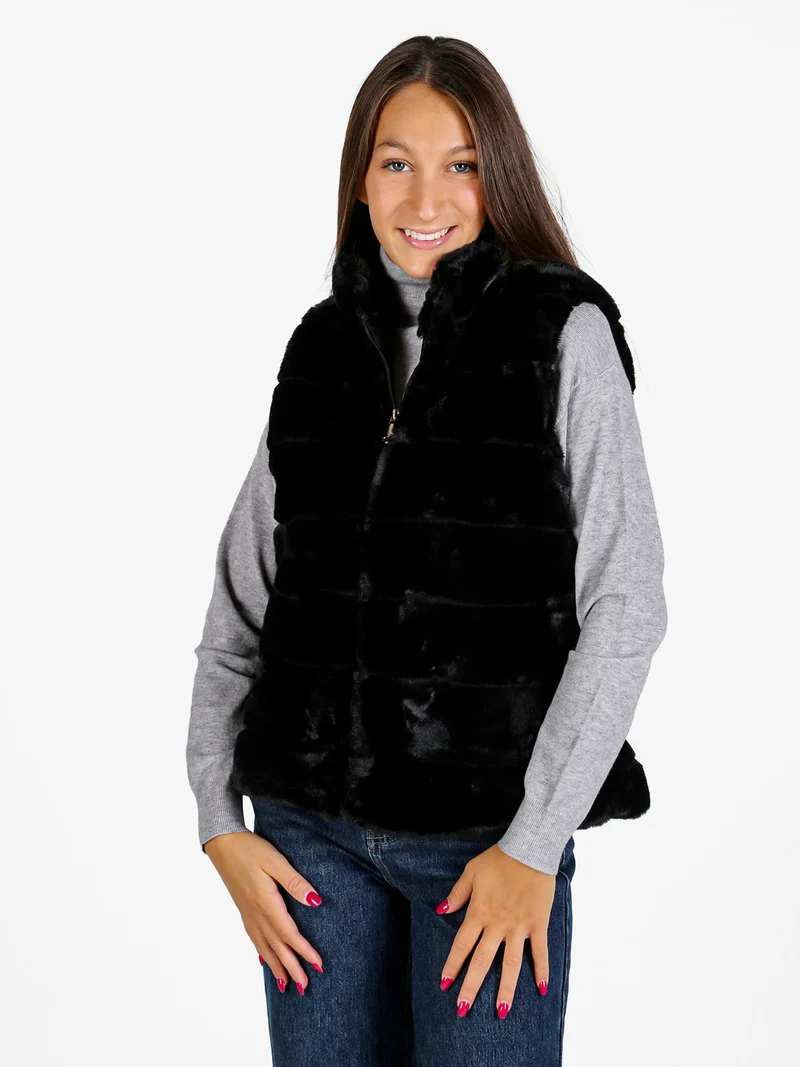 Gilet donna in ecopelliccia- nero