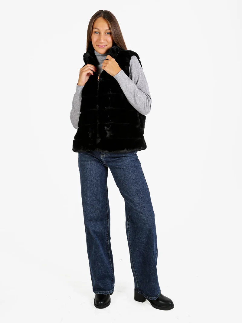 Gilet donna in ecopelliccia- nero